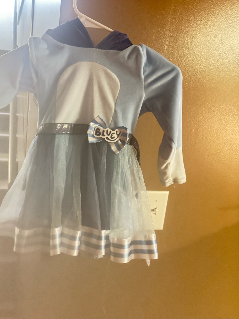 Blue and White Tulle Hoodie Dress with 'Bluey' Bow